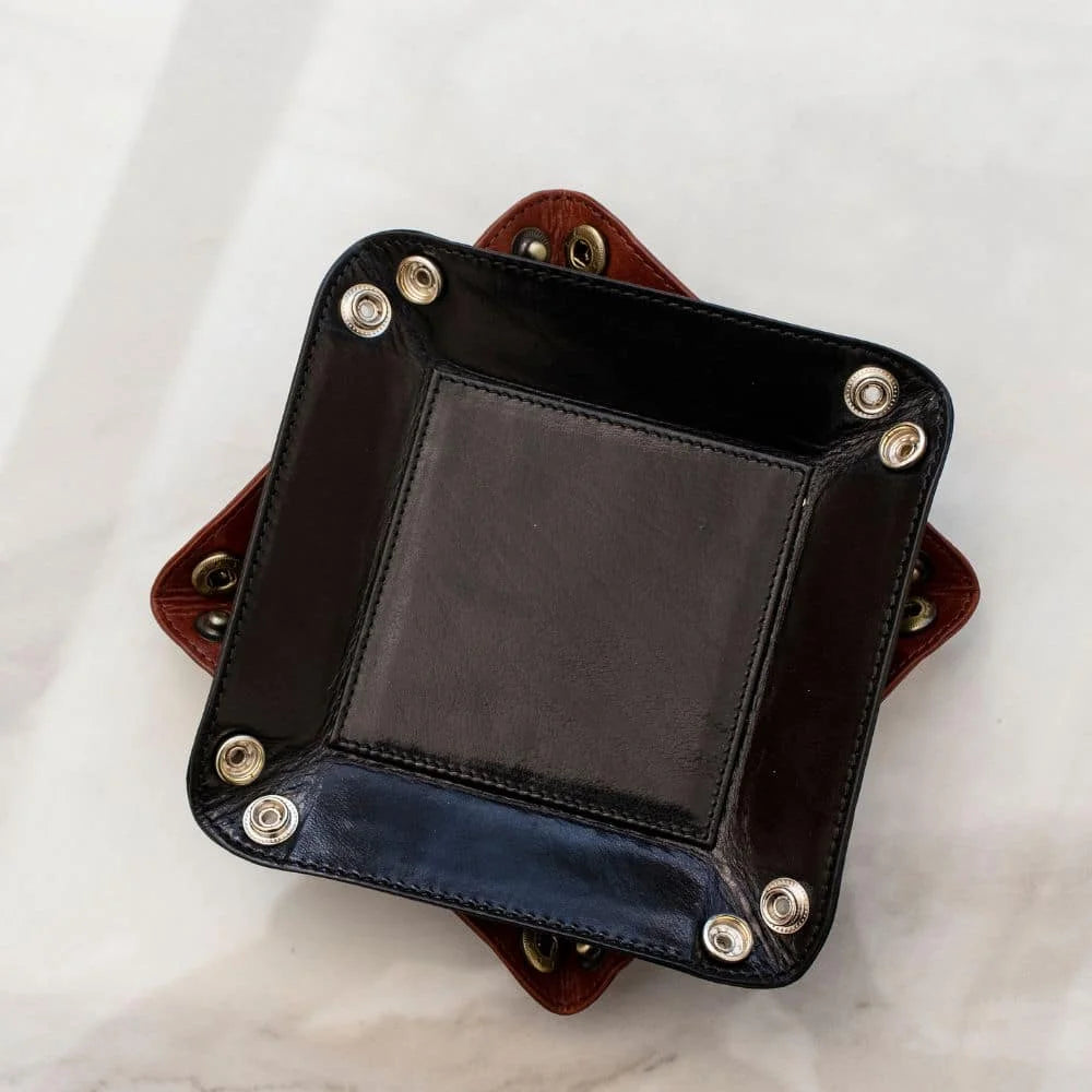 Leather Tidy Tray, black and brown