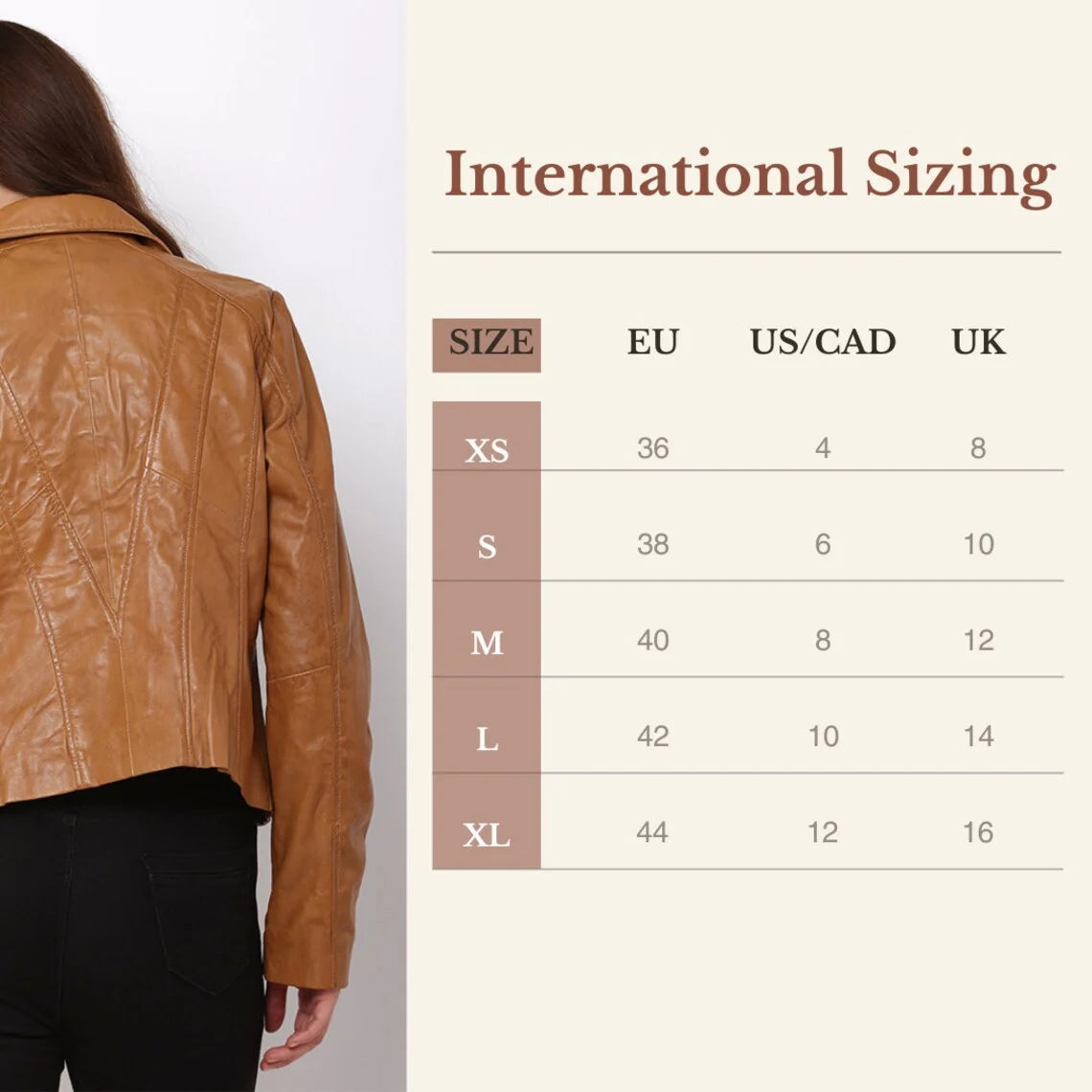 PRIMEHIDE Jacket size chart