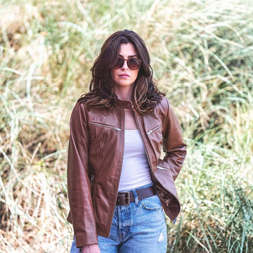 Long sleeve with zippered cuff detail on the Celine 6493 women's leather jacket, designed for an adjustable fit.