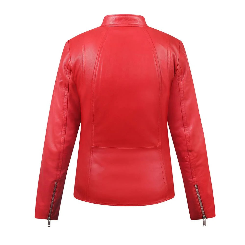 Back view of the Celine 6493 women's sheepskin leather jacket in navy, highlighting the sleek design and tailored seams.