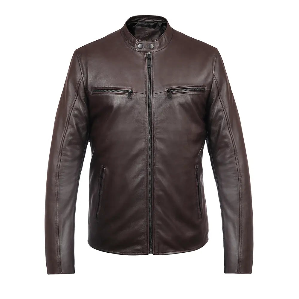 Men's Racer Style Sheepskin Leather Jacket - George 6741