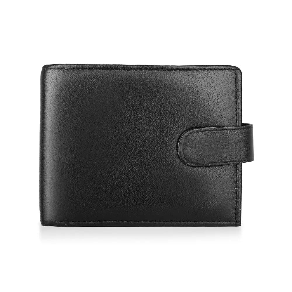 Basic Wallet Style 59 front view – genuine leather RFID secure trifold wallet with tab closure