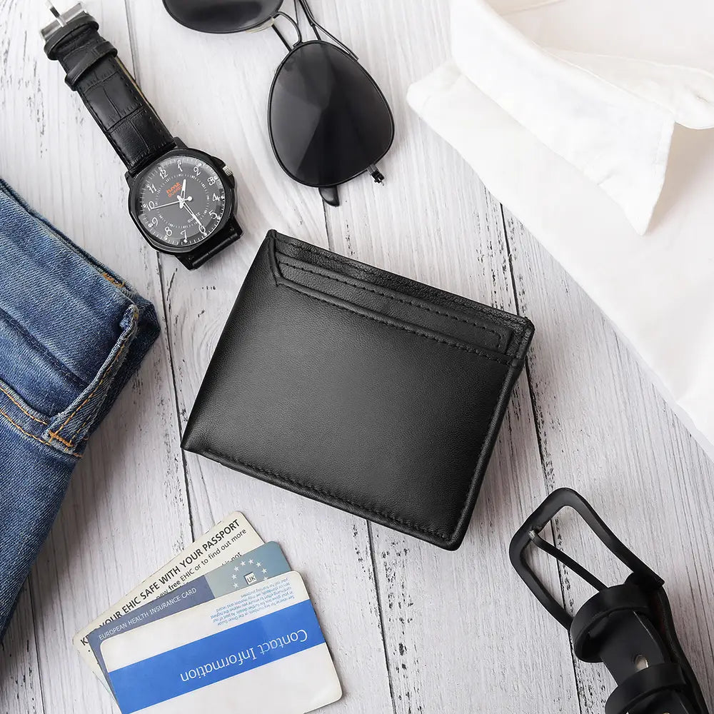 Black basic wallet with front slip pocket 100 04