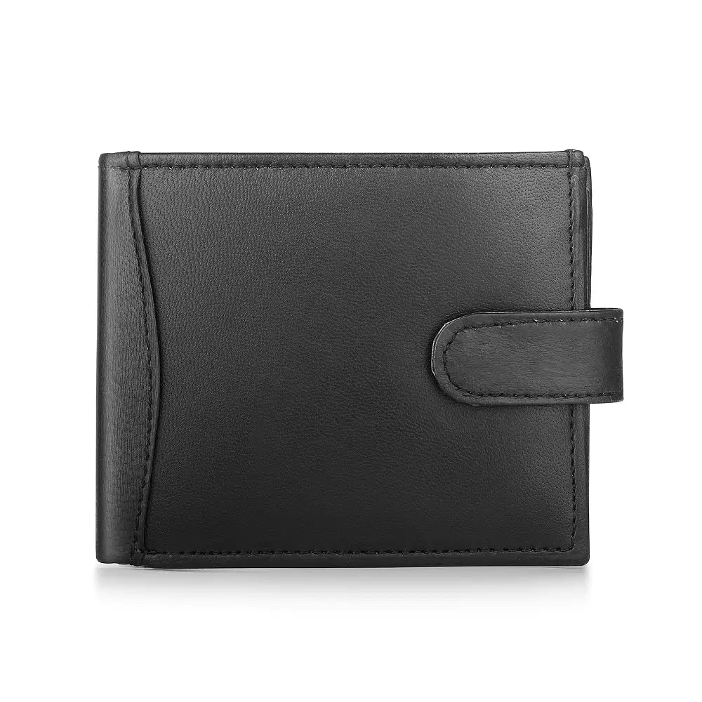 Front view of Basic Wallet Style 340 – RFID safe leather bifold wallet with tab closure