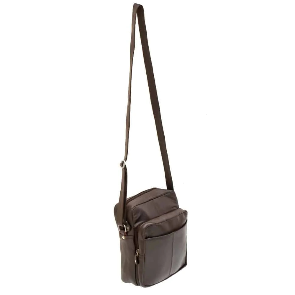 Ranger Leather Upcycled Crossbody Bag 1455, brown full strap