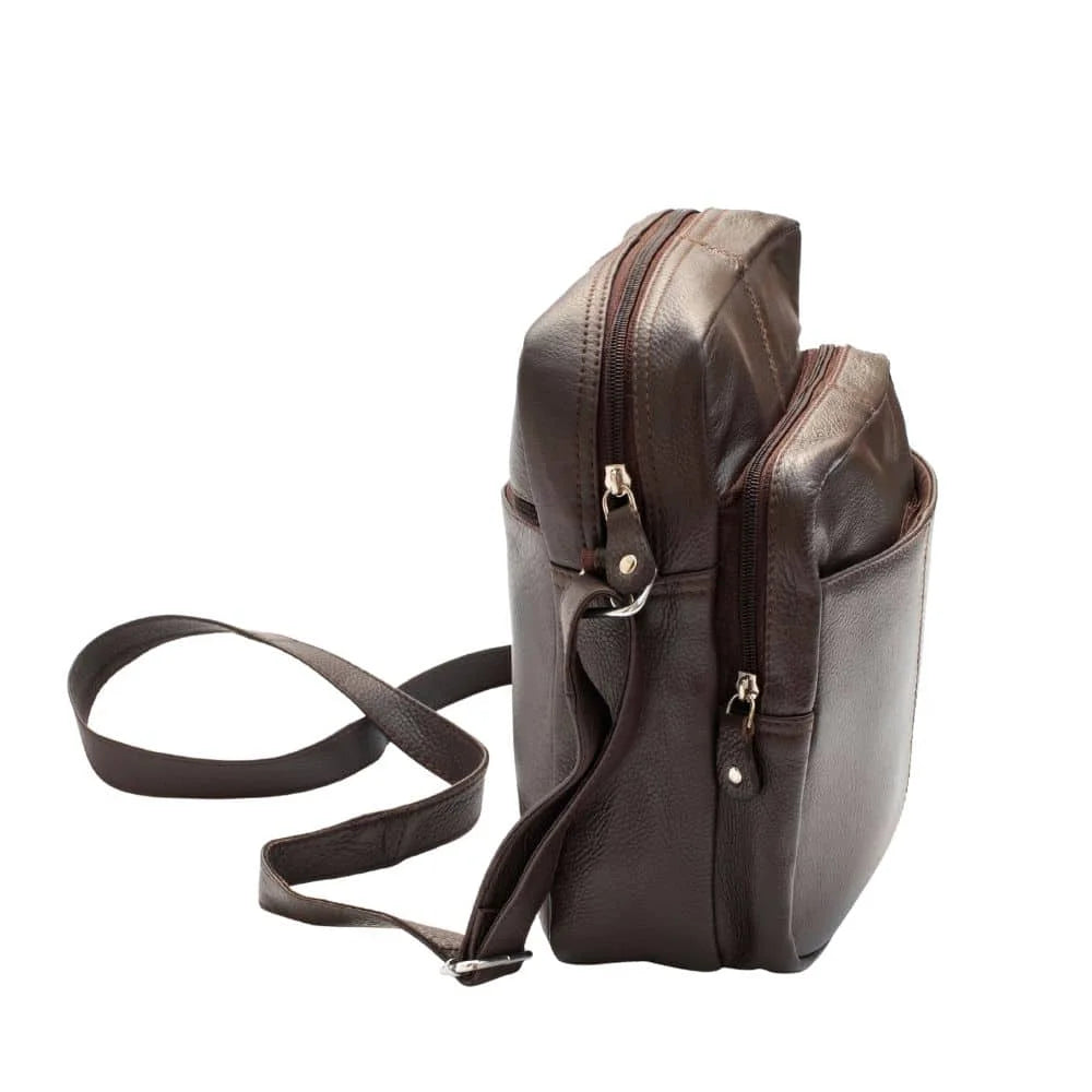 Ranger Leather Upcycled Crossbody Bag 1455, brown side view 02