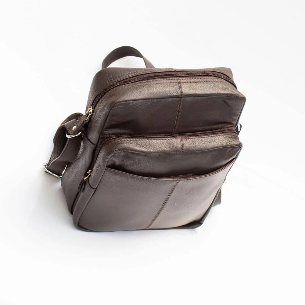 Ranger Leather Upcycled Crossbody Bag 1455, brown top view