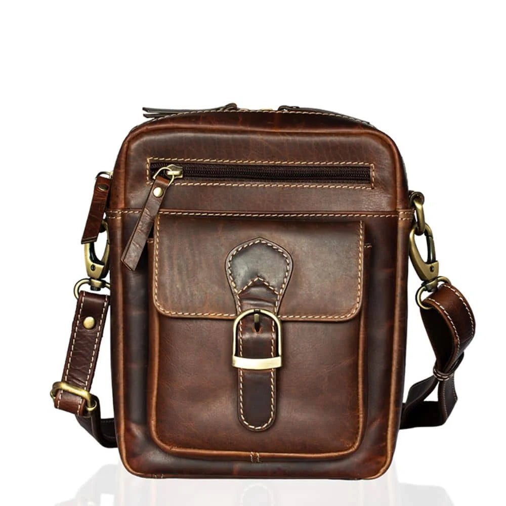Leather Crossbody Messenger Bag, PRIMEHIDE Leather, flat front view