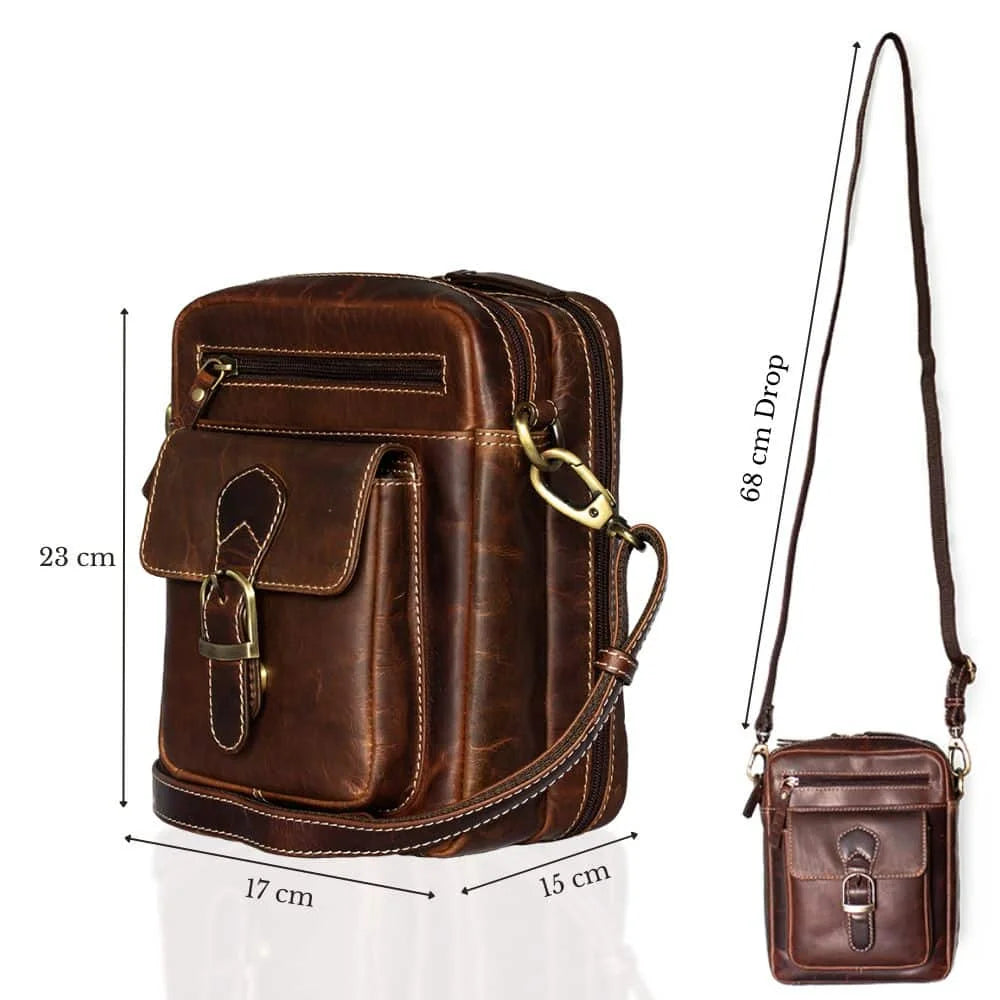 Leather Crossbody Messenger Bag, PRIMEHIDE Leather, measurements