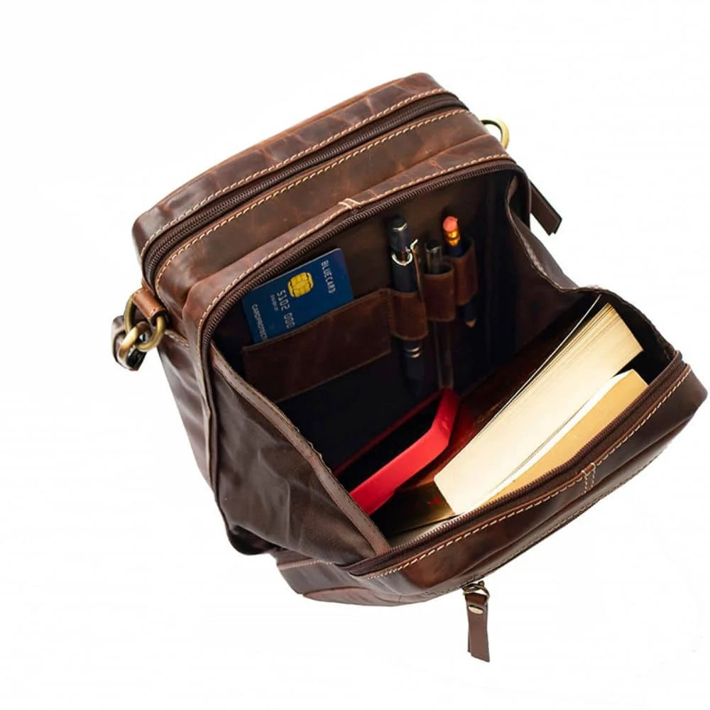 Leather Crossbody Messenger Bag, PRIMEHIDE Leather, packed bag