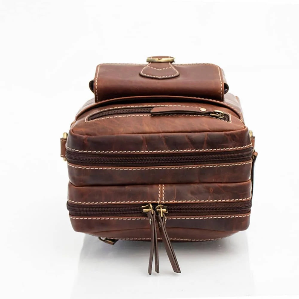 Leather Crossbody Messenger Bag, PRIMEHIDE Leather, top view