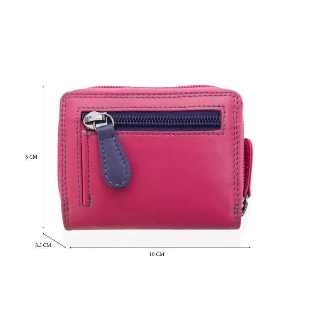 Purple-pink Zip Around Card Holder Multi Colour 6091 London Collection back of wallet measurements