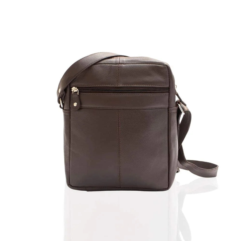 Ranger Leather Upcycled Crossbody Bag brown back zips