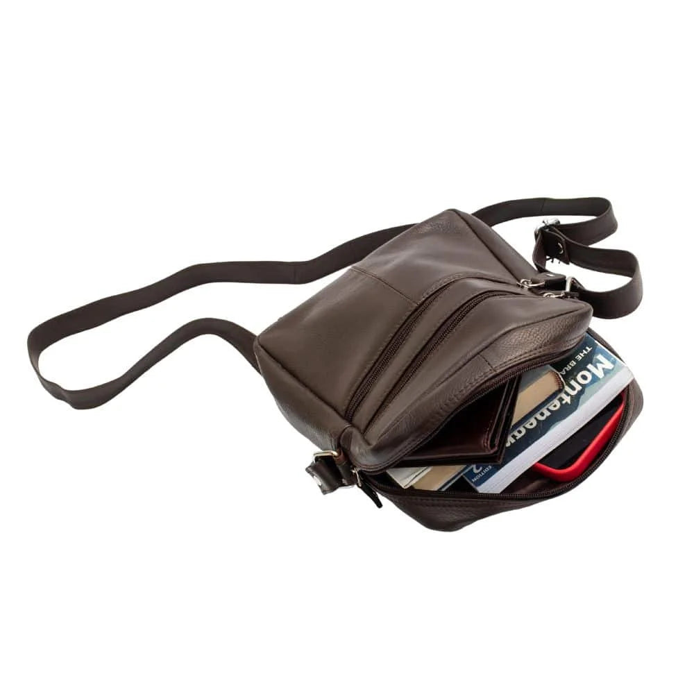 Ranger Leather Upcycled Crossbody Bag brown packed example