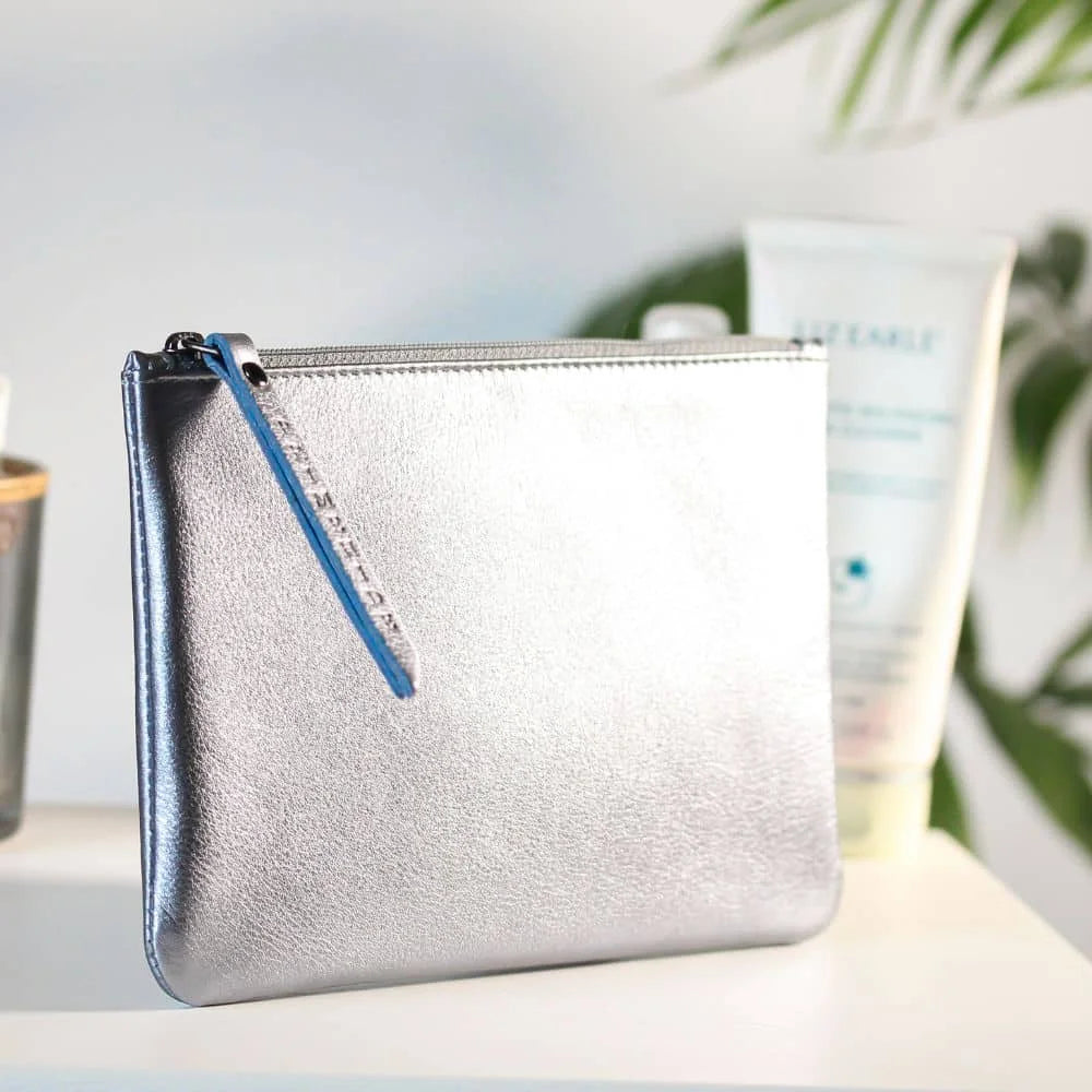PRIMEHIDE Leather Zip Pouch Silver 702 – 703