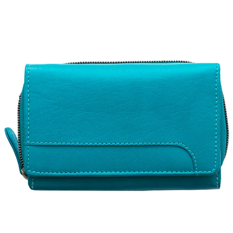 Velura Small zip around Tri fold Purse – PRIMEHIDE – 21953TURQ