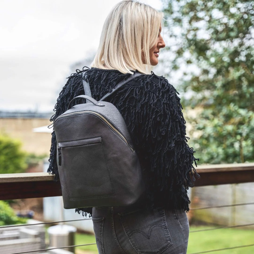 black leather backpack handbag uk Rica Black Backpack - 1568