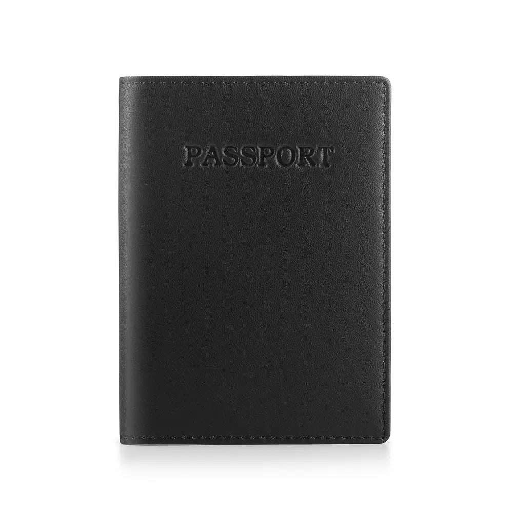 Black Leather Passport Cover RFID Safe – soft leather front view