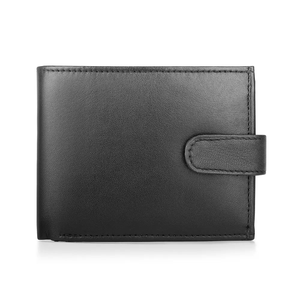 Basic Wallet Style 99 front view – genuine leather bifold wallet with RFID protection and tab closure