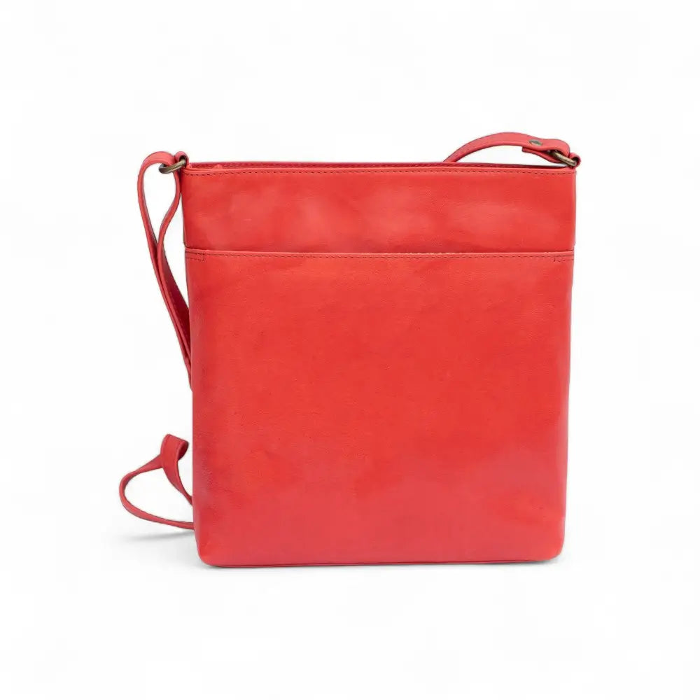 Front view of Washed Cancun Large Crossbody Bag Lupita 1200 in red genuine leather