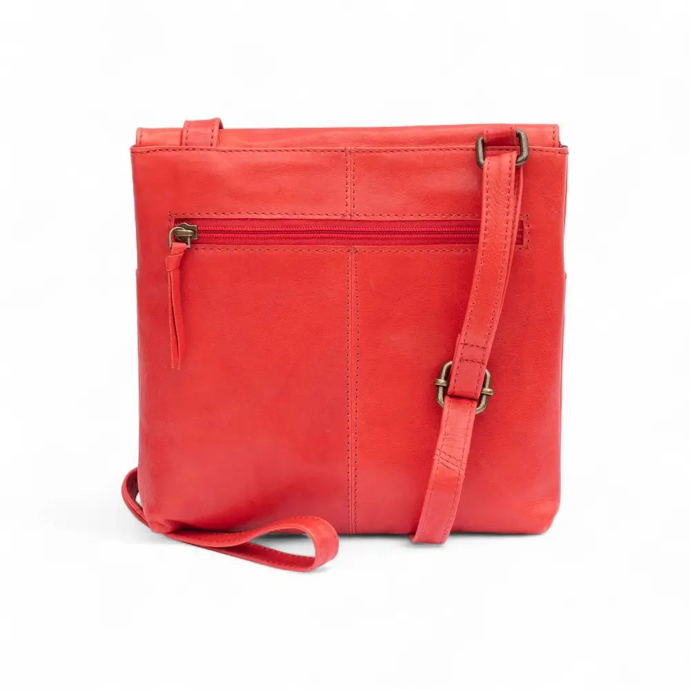 Back view of Washed Cancun Crossbody Organiser Bag Valentina 1201 in red showing back zipped pocket