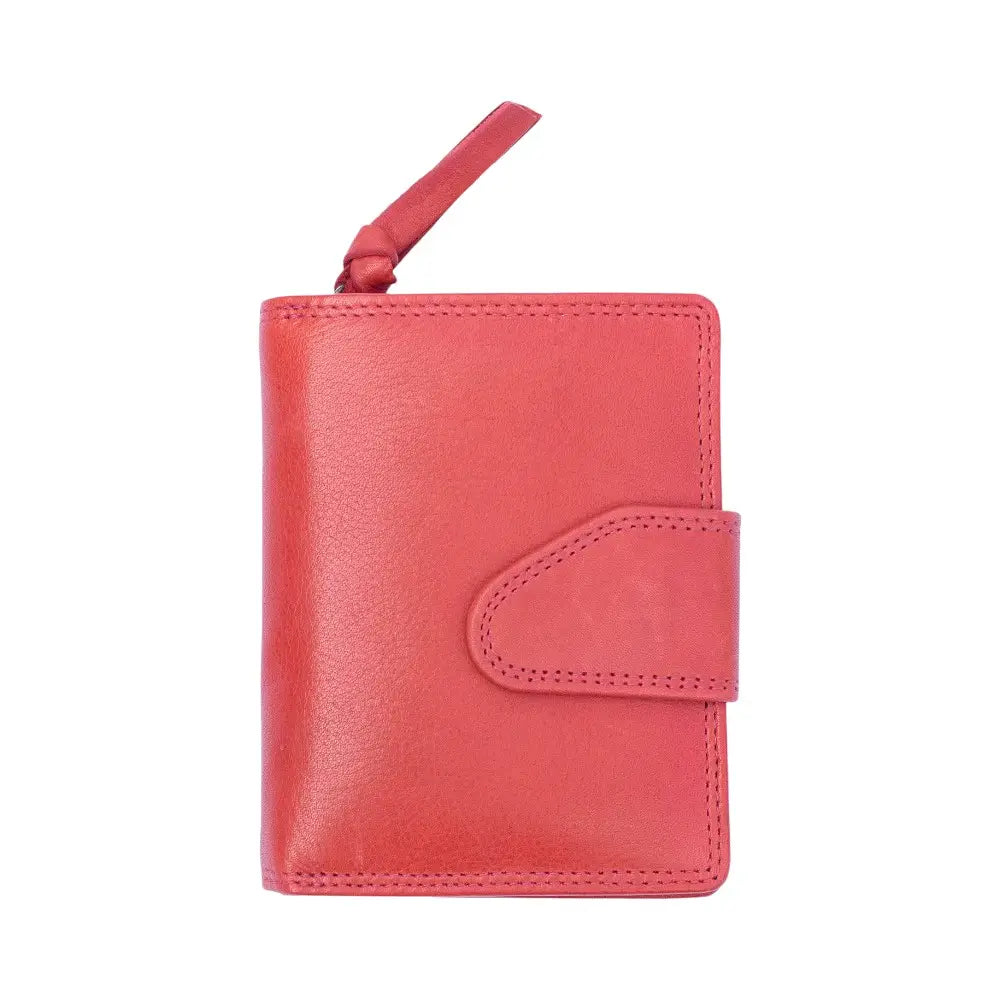 Front view of Washed Cancun Medium Trifold Purse Paloma 1262 in red made from genuine real leather with a classic trifold design.