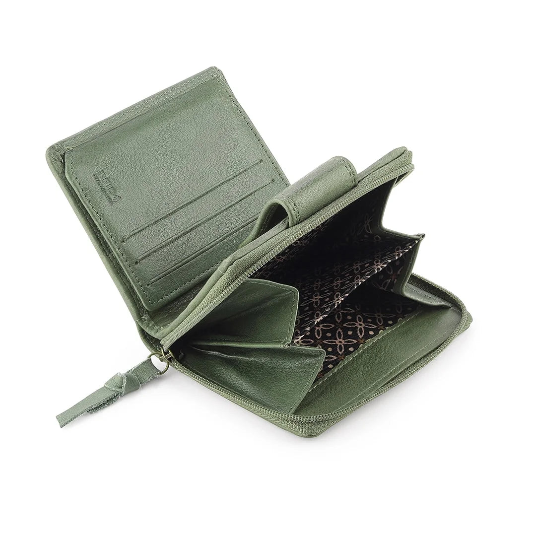 Green Selena Small Trifold Purse Washed Cancun 1265 05