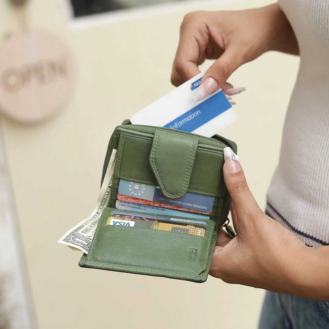 Green Selena Small Trifold Purse Washed Cancun 1265 10