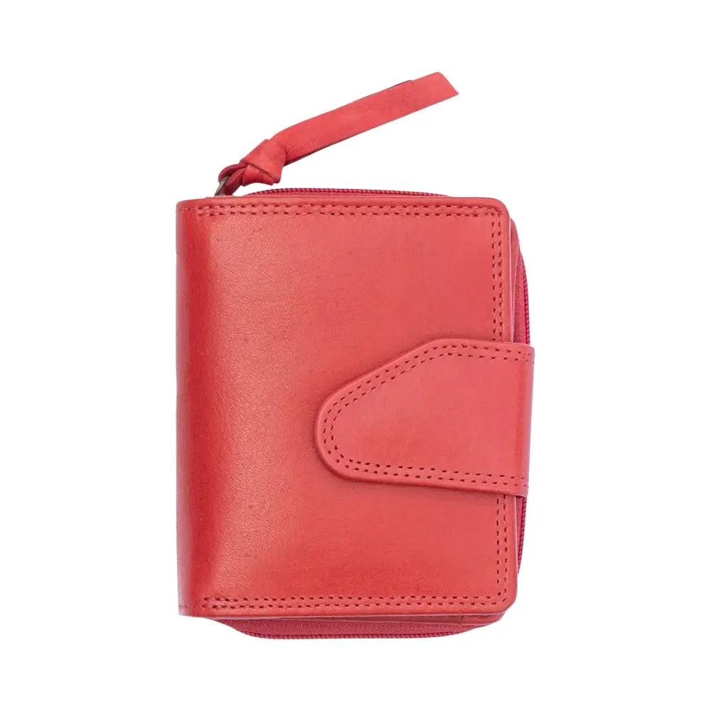 Front view of Washed Cancun Small Trifold Purse Selena 1265 in red showing compact trifold design and smooth washed leather texture.