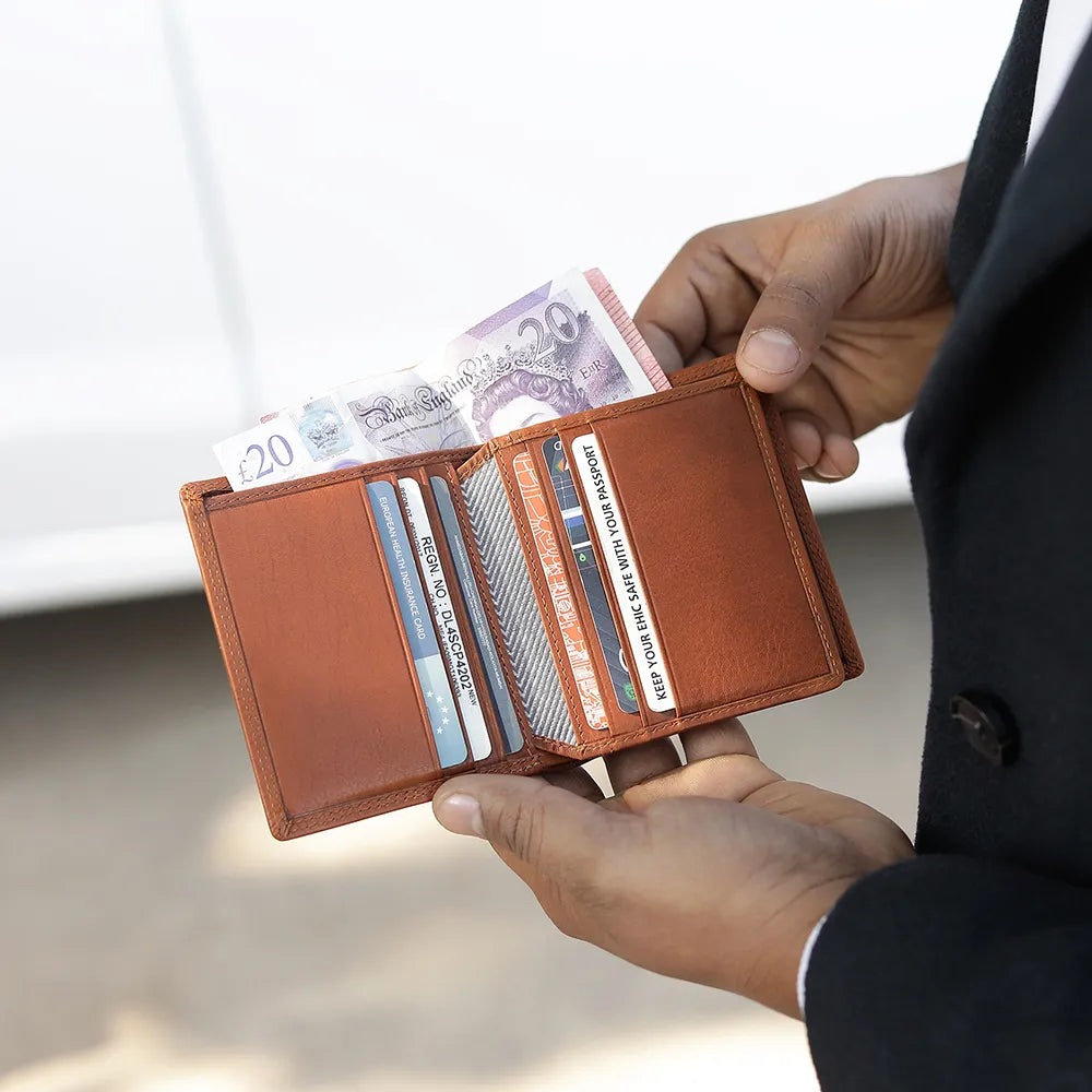 RFID secure leather wallet for men