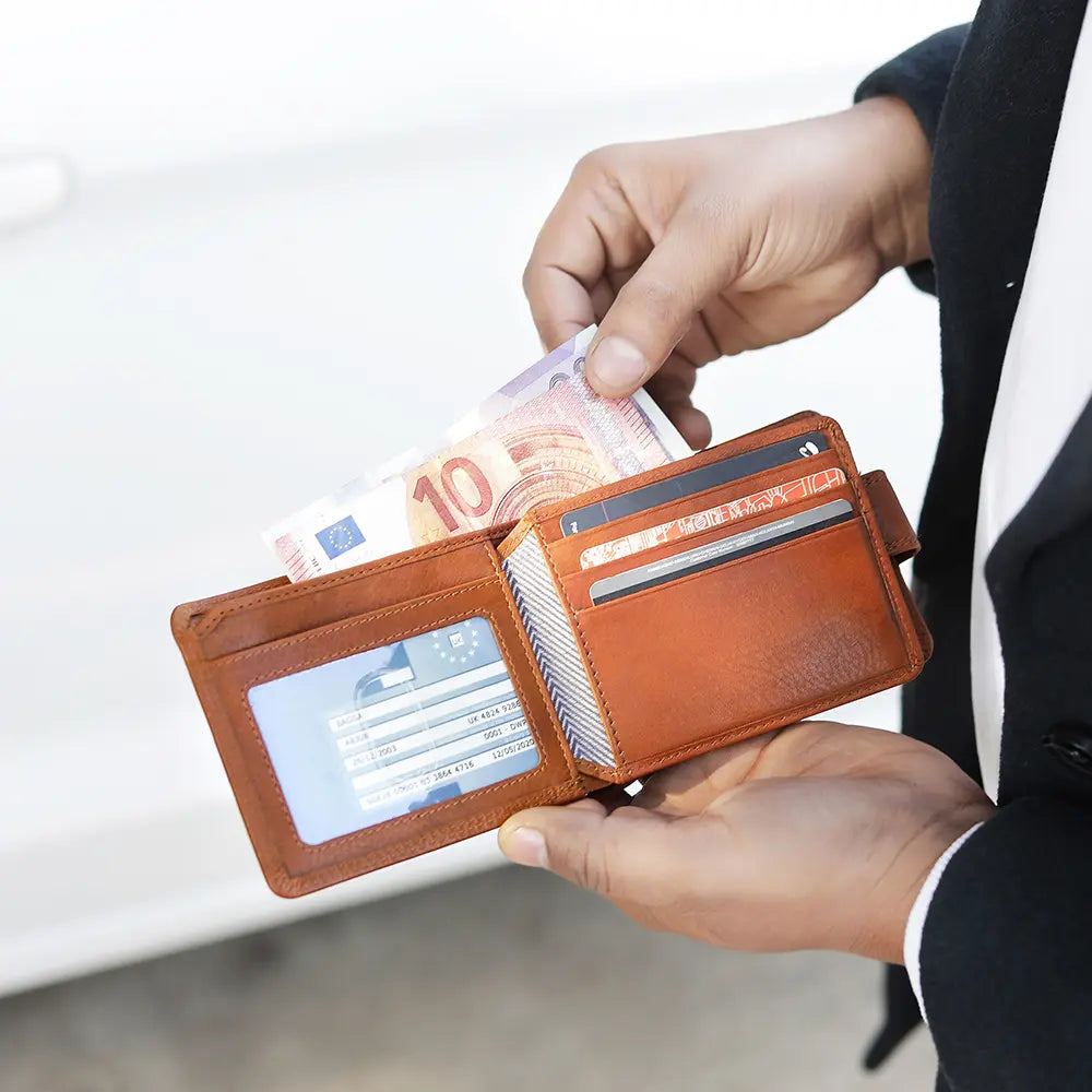 Wholesale Men’s Trifold Brown Leather Wallet with Coin Pocket