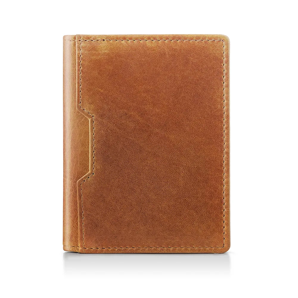 Tan credit cardholder for men - Alperto 4275. Compact leather cardholder with a distressed finish and RFID protection.