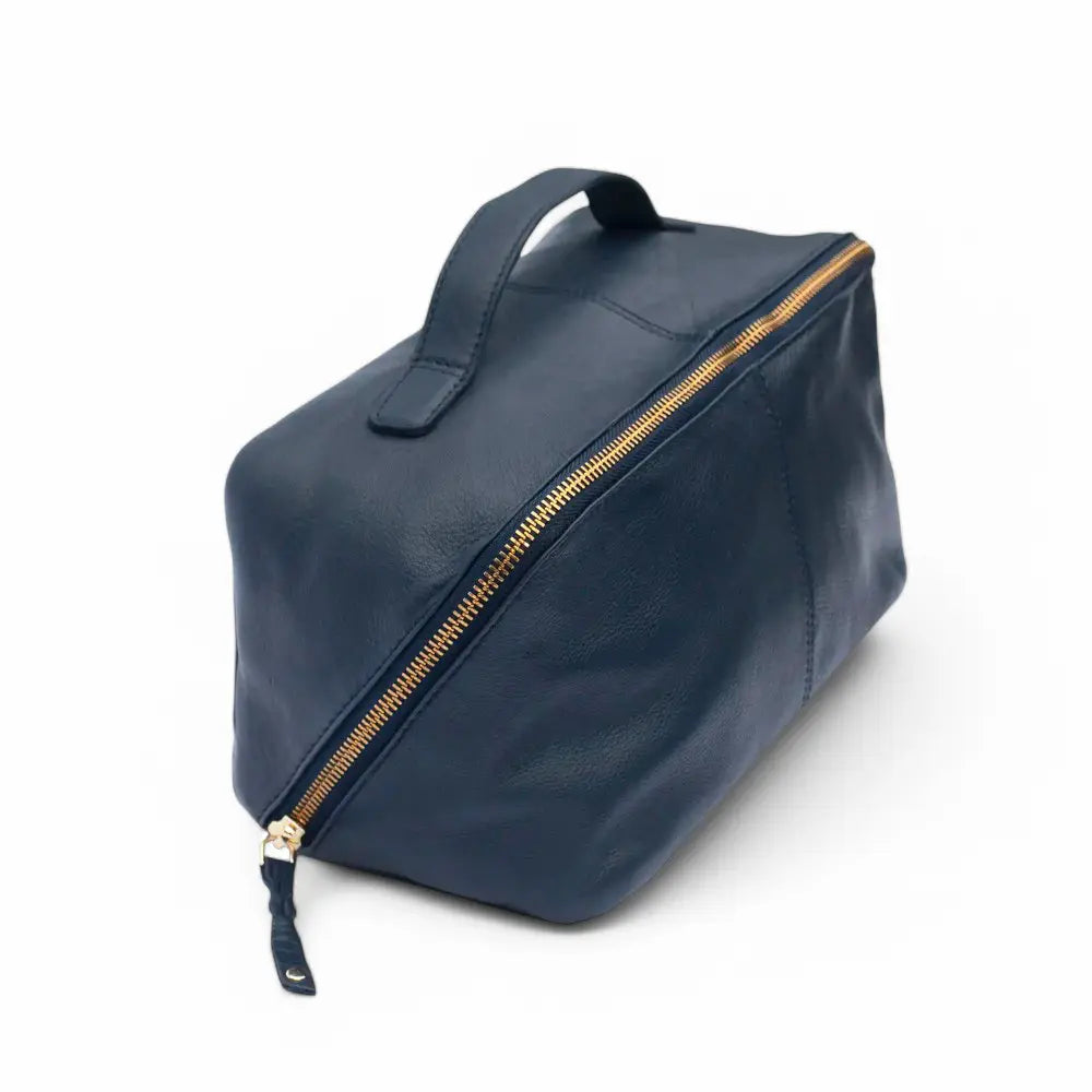 Mid Blue Leather Washbag Seville 114 03