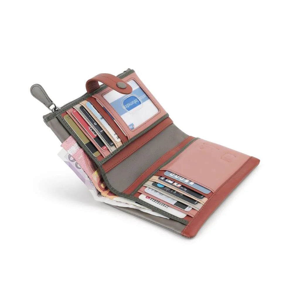 Capri Multi coloured medium bi fold purse – 6800 Taupe open (2)