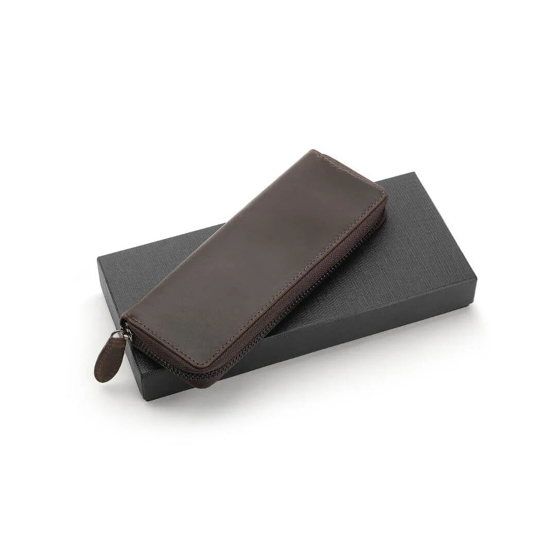 Brown Leather Zipped Pen Case Mayfair 2517