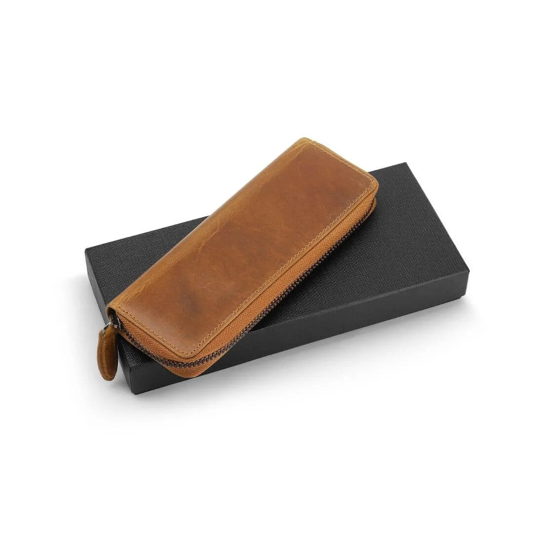 Tan Leather Zipped Pen Case Mayfair 2517
