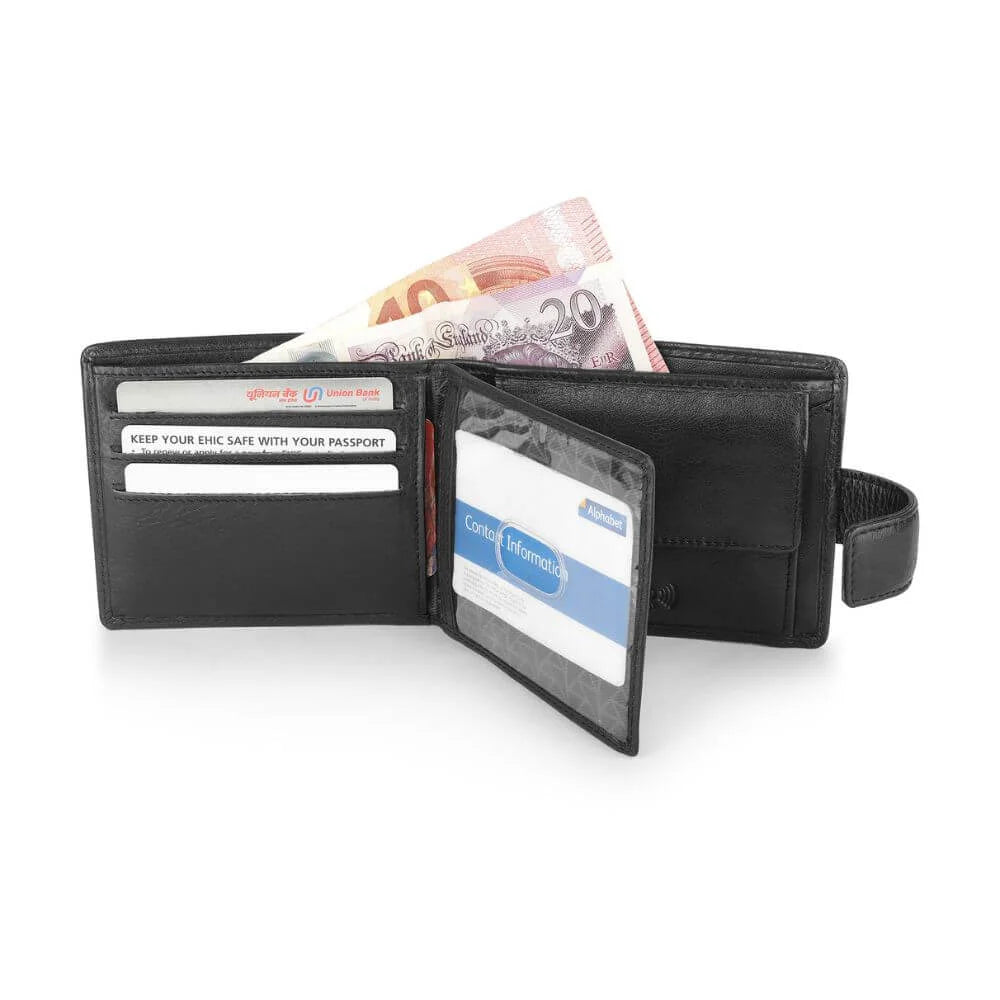 Black Leather Bifold Flip Up Wallet Hudson 5400 (5)