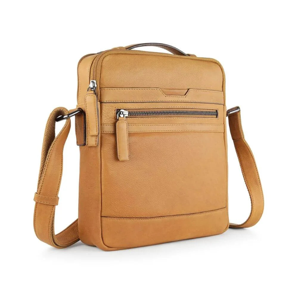 Cognac Leather Crossbody Bag with Top Handle Hudson 5500 (2)