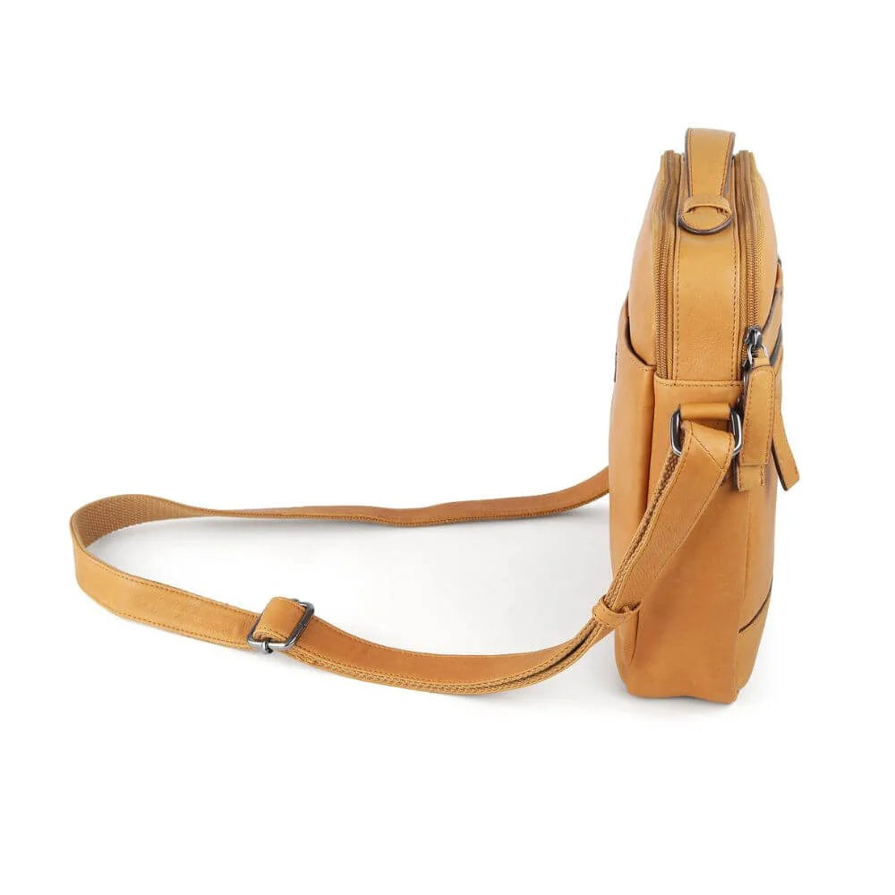 Cognac Leather Crossbody Bag with Top Handle Hudson 5500 (3)