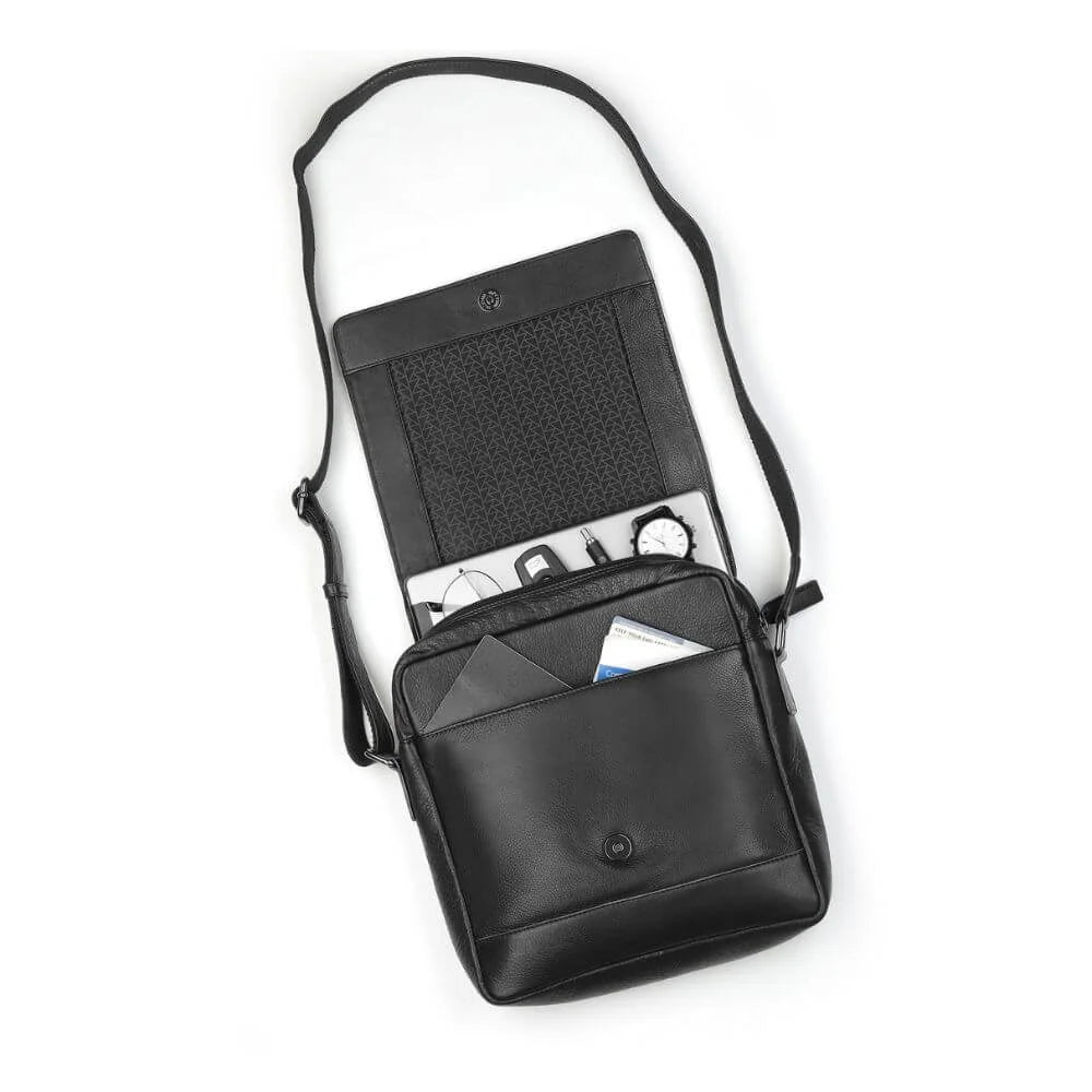 Black Leather Crossbody Messenger Bag Hudson 5510 (2)