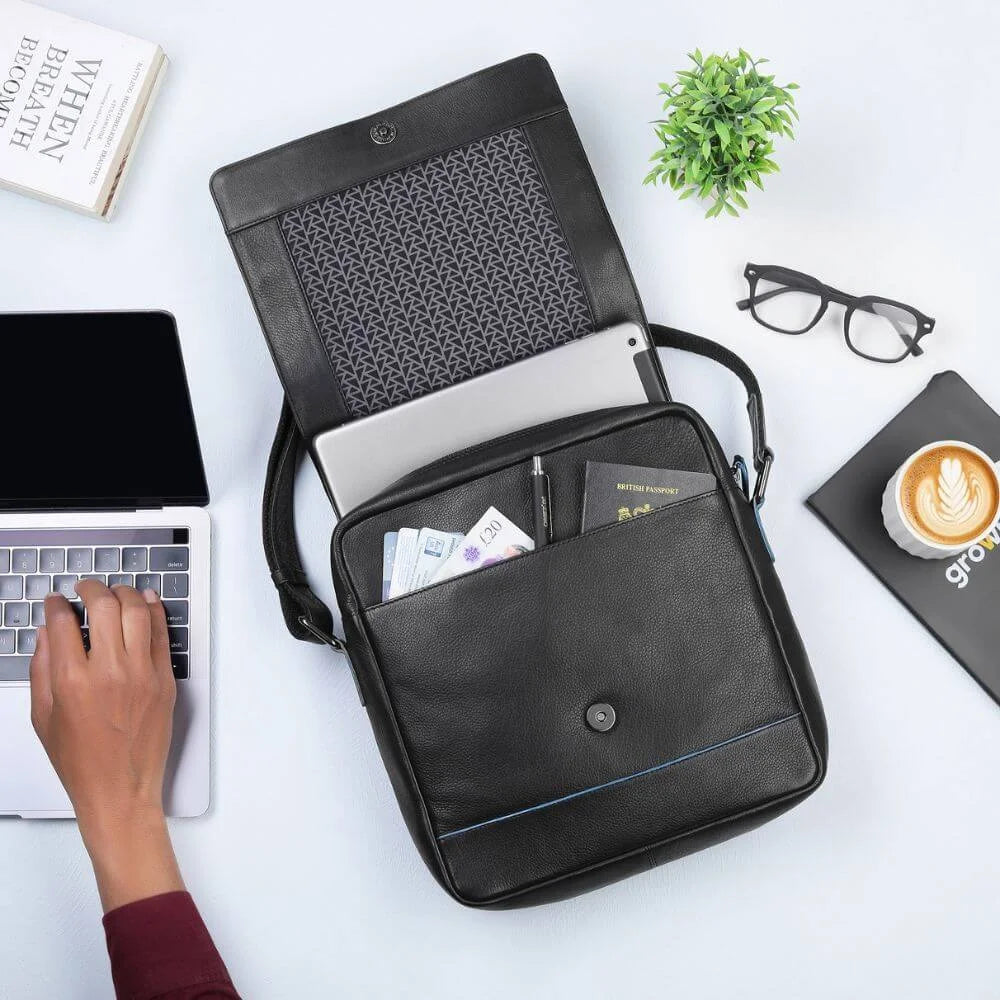 Black Leather Crossbody Messenger Bag Hudson 5510 (5)