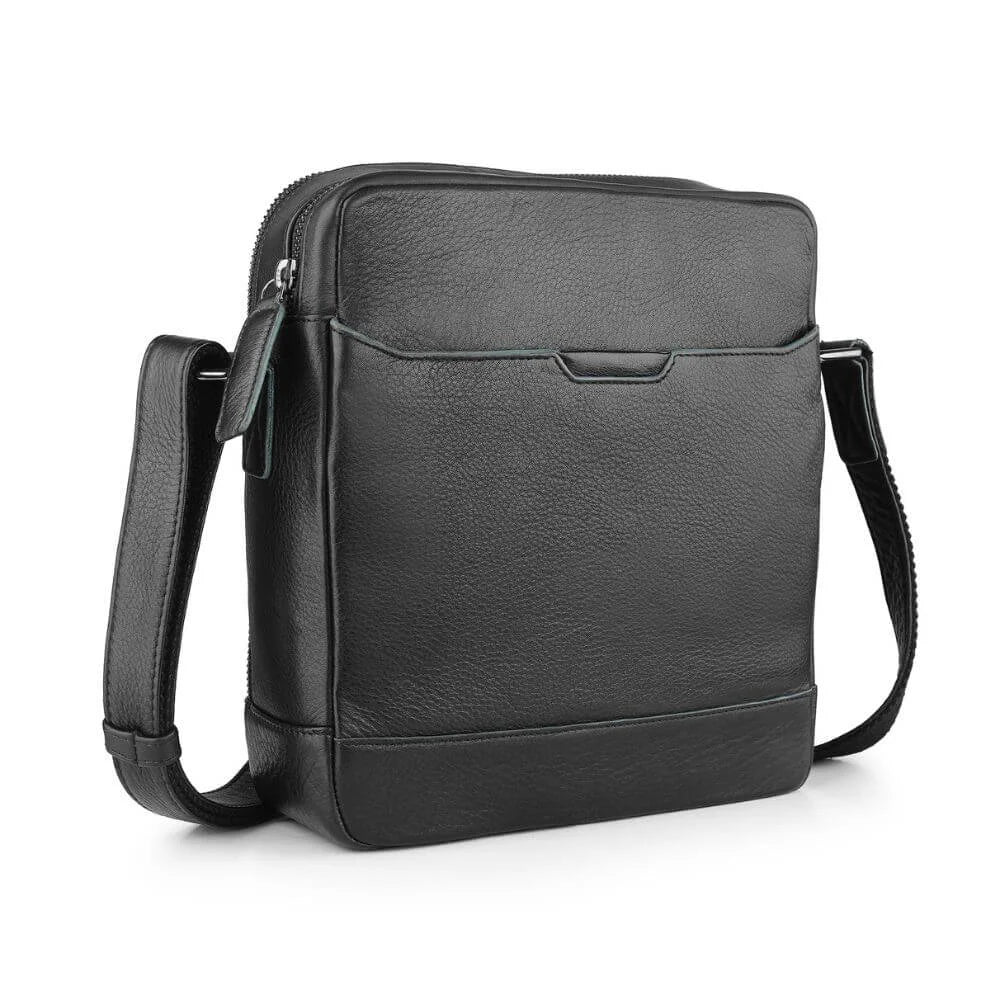 Black Leather Messenger Bag Zip Top Hudson 5520 (3)