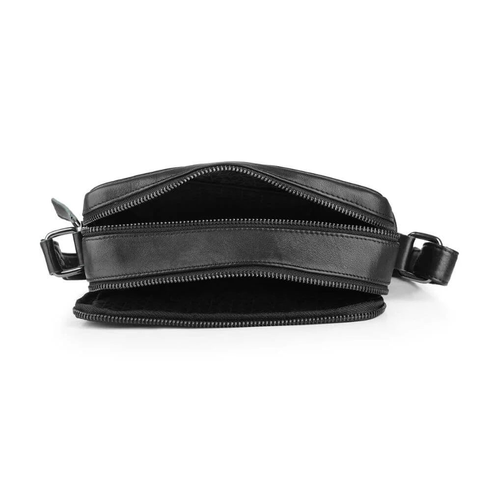 Black Leather Messenger Bag Zip Top Hudson 5520 (7)