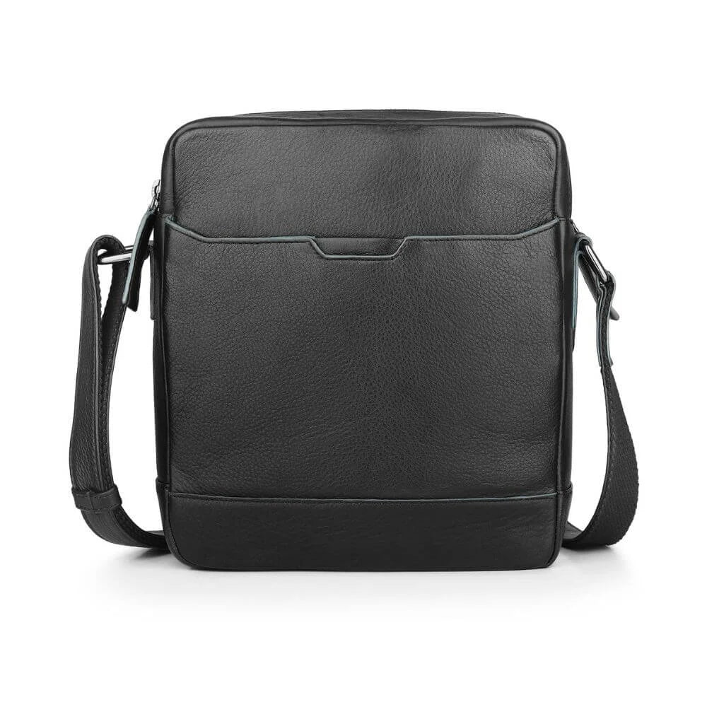 Black Leather Messenger Bag Zip Top Hudson 5520