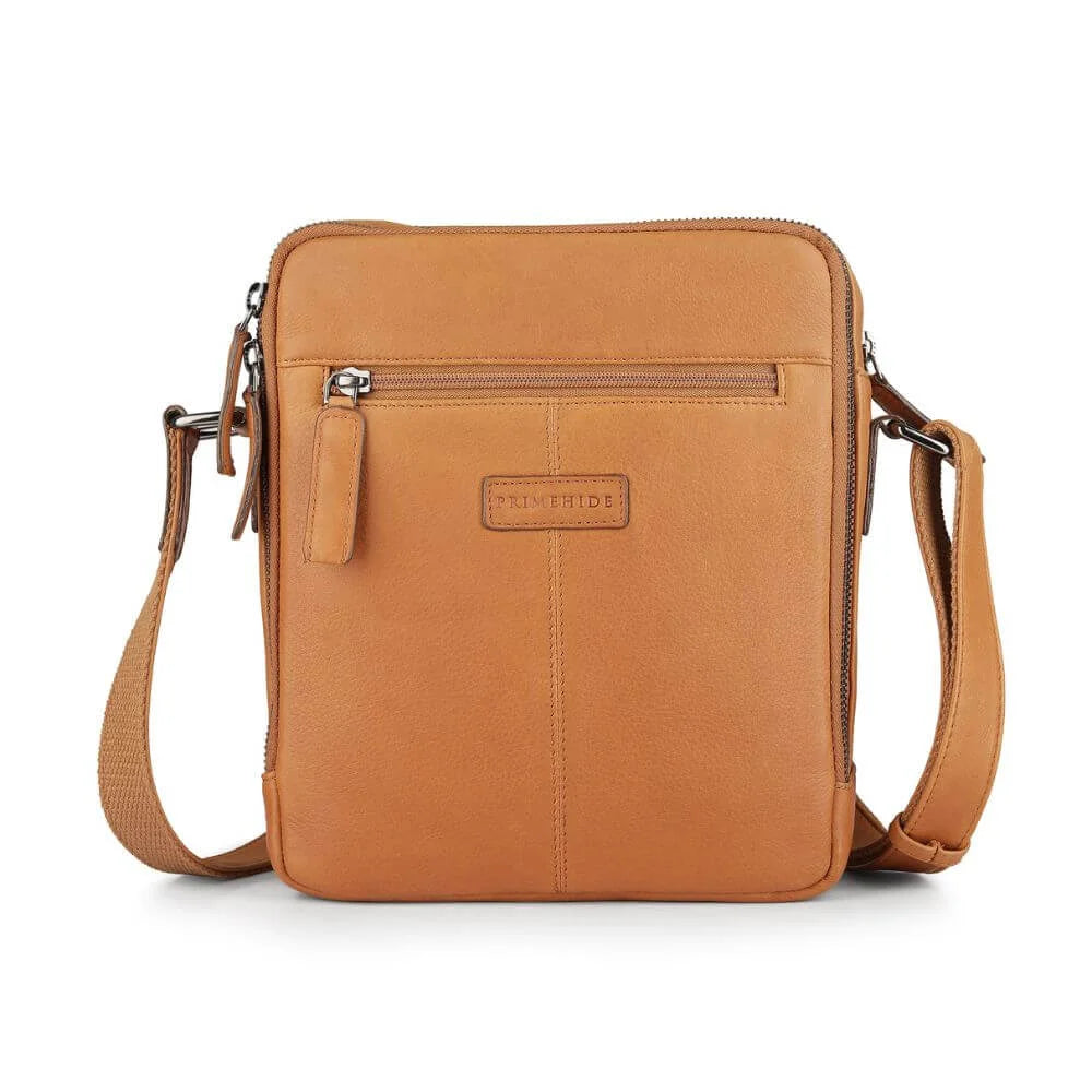 Cognac Leather Messenger Bag Zip Top Hudson 5520 (3)
