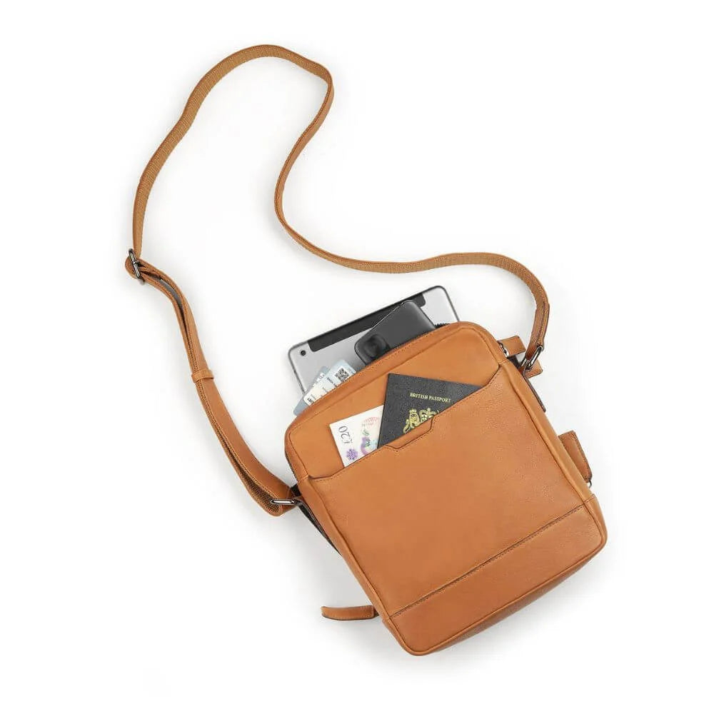 Cognac Leather Messenger Bag Zip Top Hudson 5520 (7)