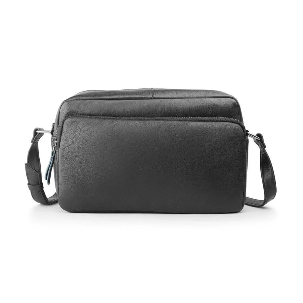 Black Leather Handbag Zip Top Hudson 5620