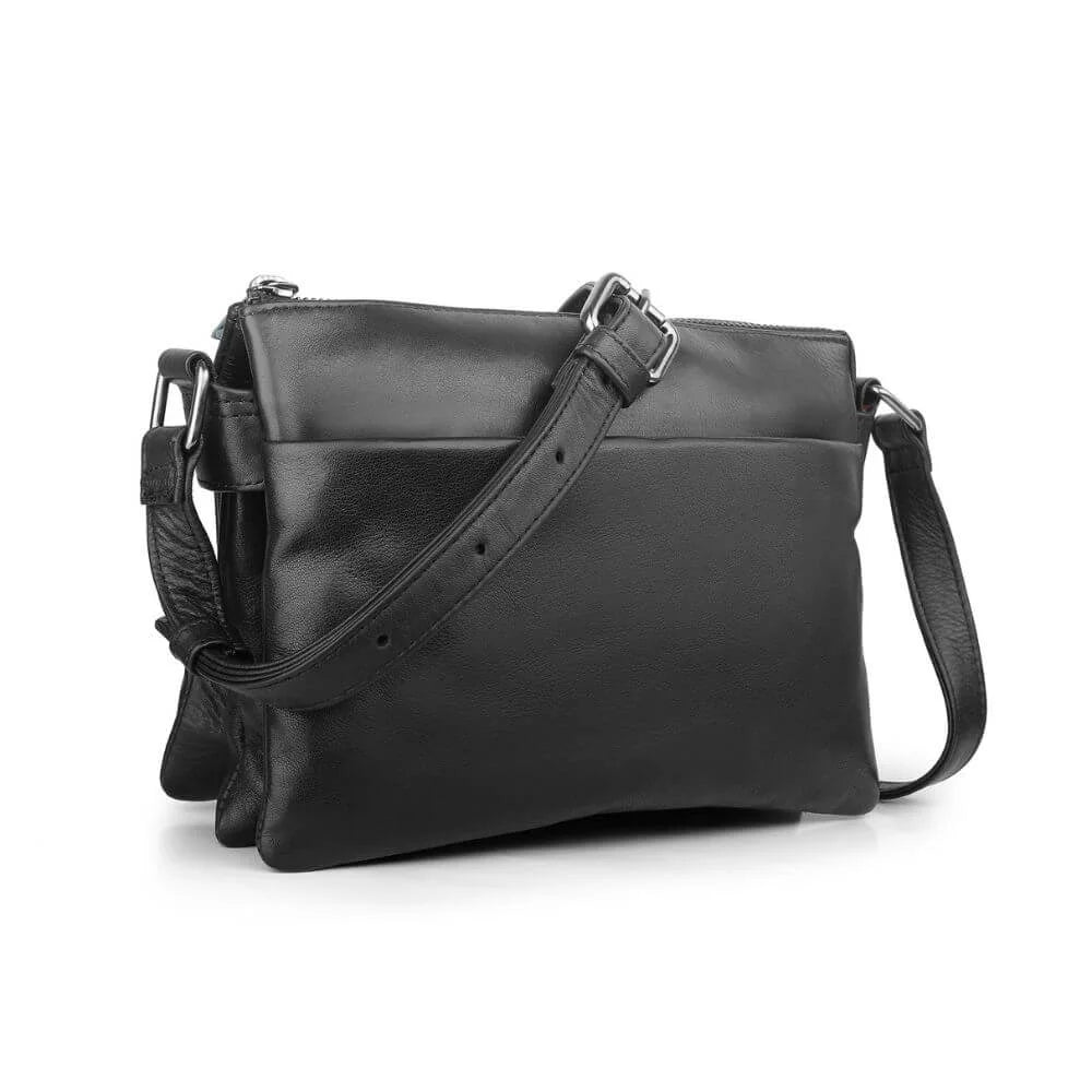 Black Leather Crossbody Zip Top Bag Hudson 5630
