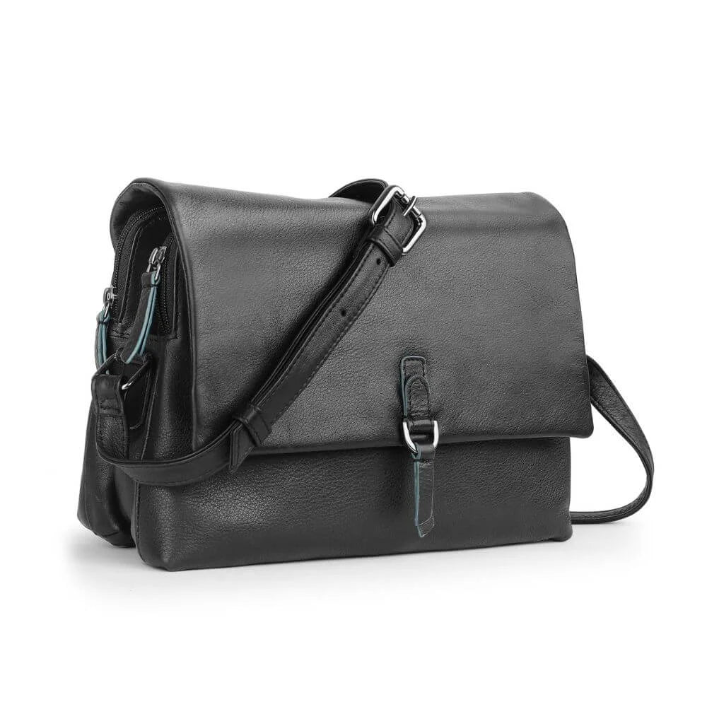 Black Leather Crossbody Bag with buckle Hudson 5650 (2)