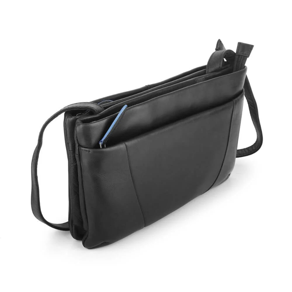 Black Waxy Leather Double Zipper Handbag Chester 3311 (4)